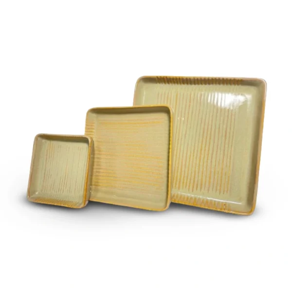 VillHeart Ceramic Platter | Square 3PC (tan shade) | for Serving Sweets, Cookies, Starters,Snacks etc